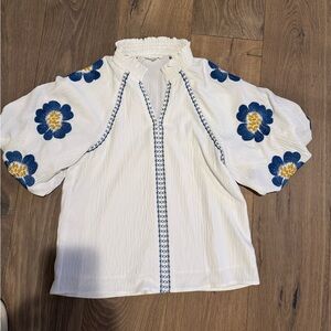 THML White Top with Blue Embroidery